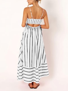 Foto 3 | Vestido Largo Chouyatou Para Mujer, A Rayas, Espalda Fruncida, Negro Y Blanco - Venta Internacional.