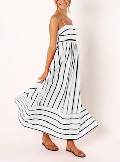 Foto 5 | Vestido Largo Chouyatou Para Mujer, A Rayas, Espalda Fruncida, Negro Y Blanco - Venta Internacional.