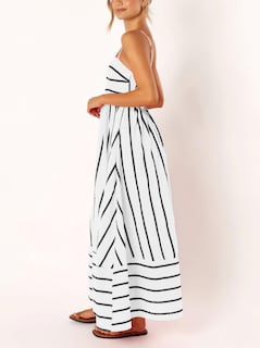 Foto 6 | Vestido Largo Chouyatou Para Mujer, A Rayas, Espalda Fruncida, Negro Y Blanco - Venta Internacional.