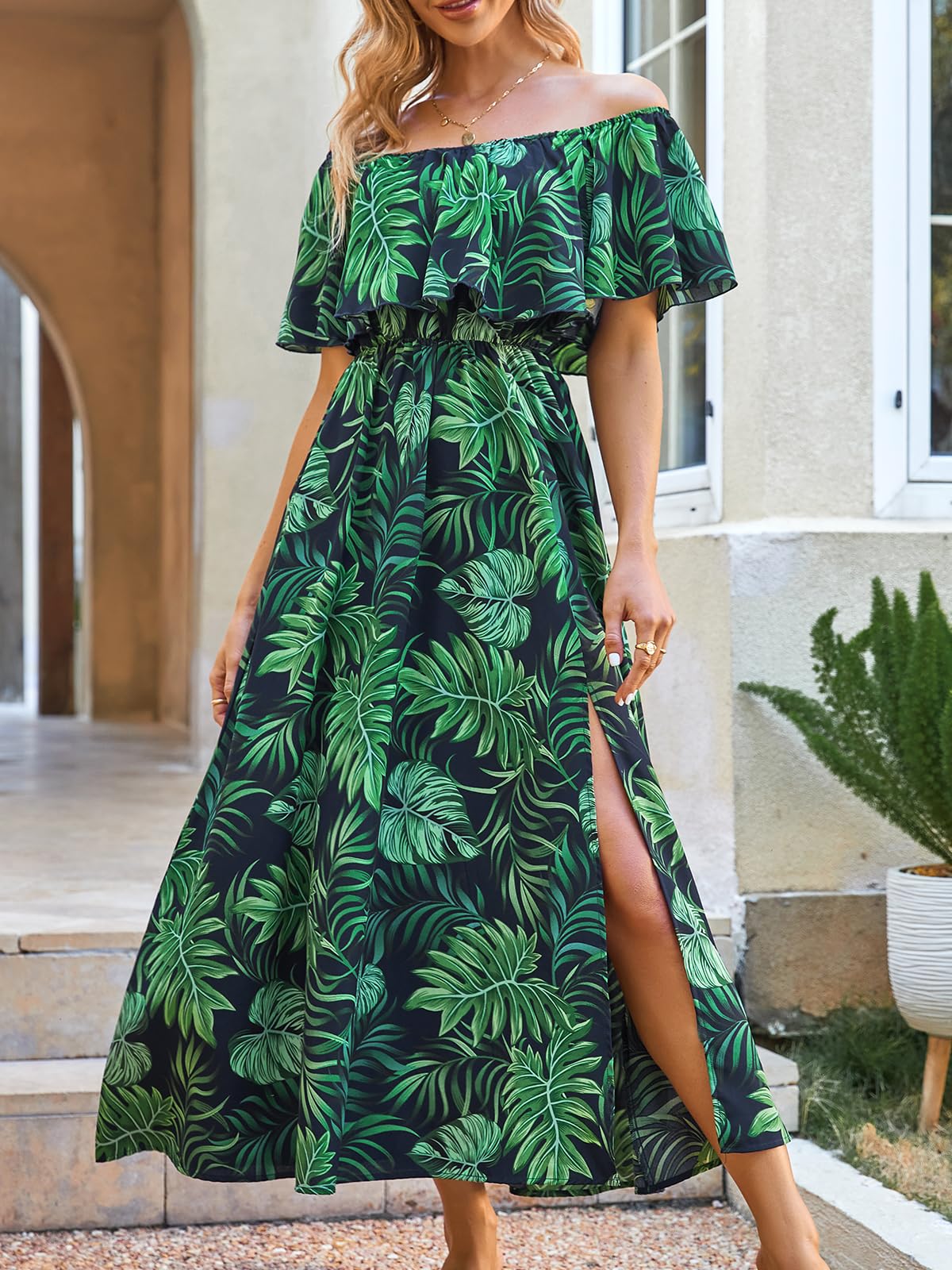 Foto 5 pulgar | Vestido Cupshe Summer Para Mujer En Forma De A Con Hombros Descubiertos, Maxi Verde - Venta Internacional.