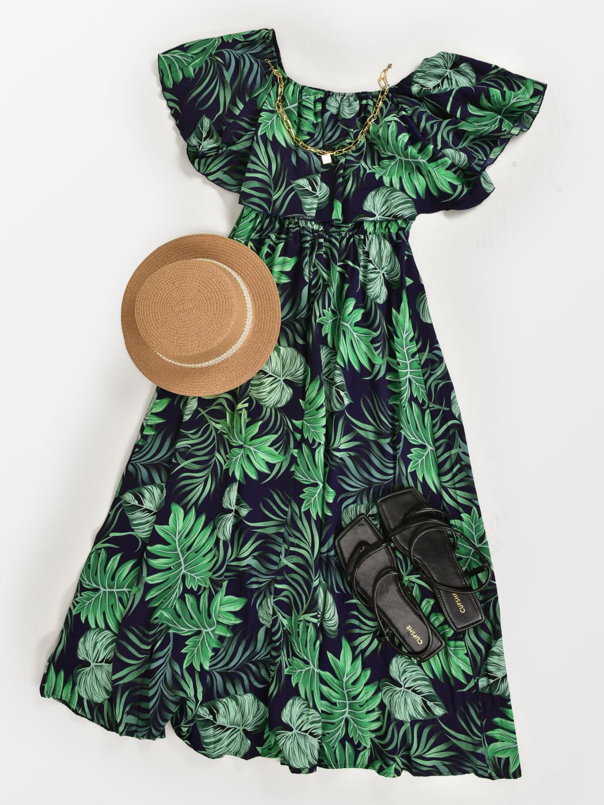 Foto 6 pulgar | Vestido Cupshe Summer Para Mujer En Forma De A Con Hombros Descubiertos, Maxi Verde - Venta Internacional.