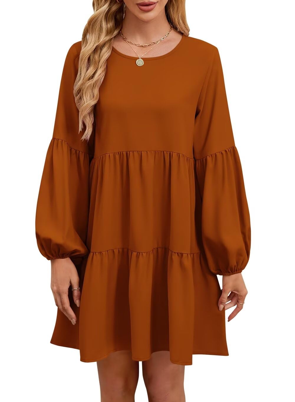 Foto 2 pulgar | Vestido Túnica Qacohu Para Mujer 2024, Manga Larga, Otoño, Caramelo, Xxl - Venta Internacional.