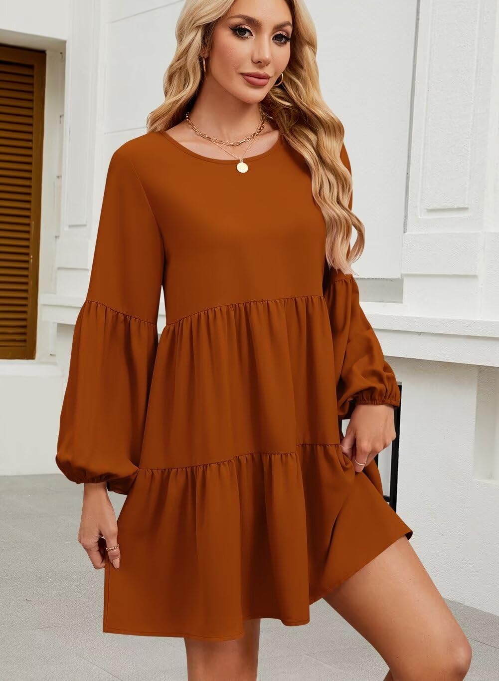 Foto 3 pulgar | Vestido Túnica Qacohu Para Mujer 2024, Manga Larga, Otoño, Caramelo, Xxl - Venta Internacional.