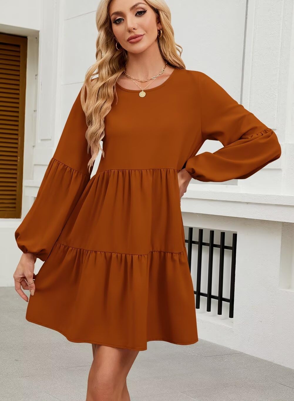 Foto 4 pulgar | Vestido Túnica Qacohu Para Mujer 2024, Manga Larga, Otoño, Caramelo, Xxl - Venta Internacional.