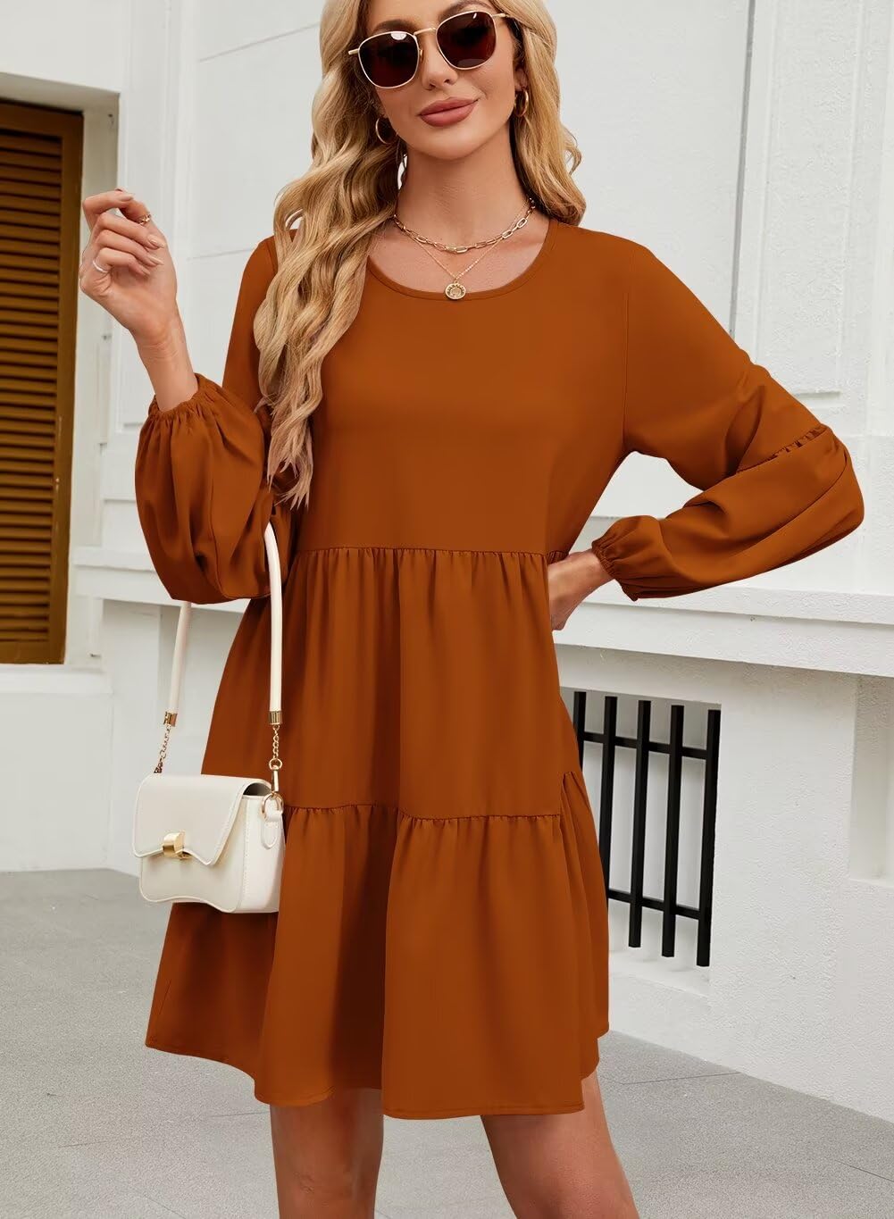 Foto 5 pulgar | Vestido Túnica Qacohu Para Mujer 2024, Manga Larga, Otoño, Caramelo, Xxl - Venta Internacional.