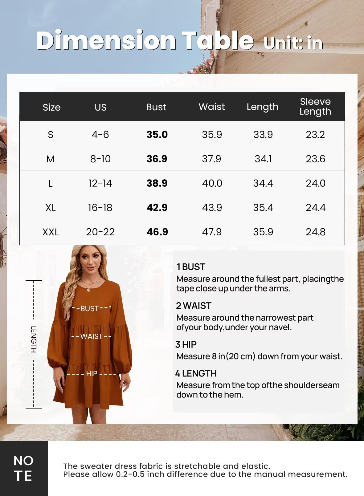 Foto 6 pulgar | Vestido Túnica Qacohu Para Mujer 2024, Manga Larga, Otoño, Caramelo, Xxl - Venta Internacional.