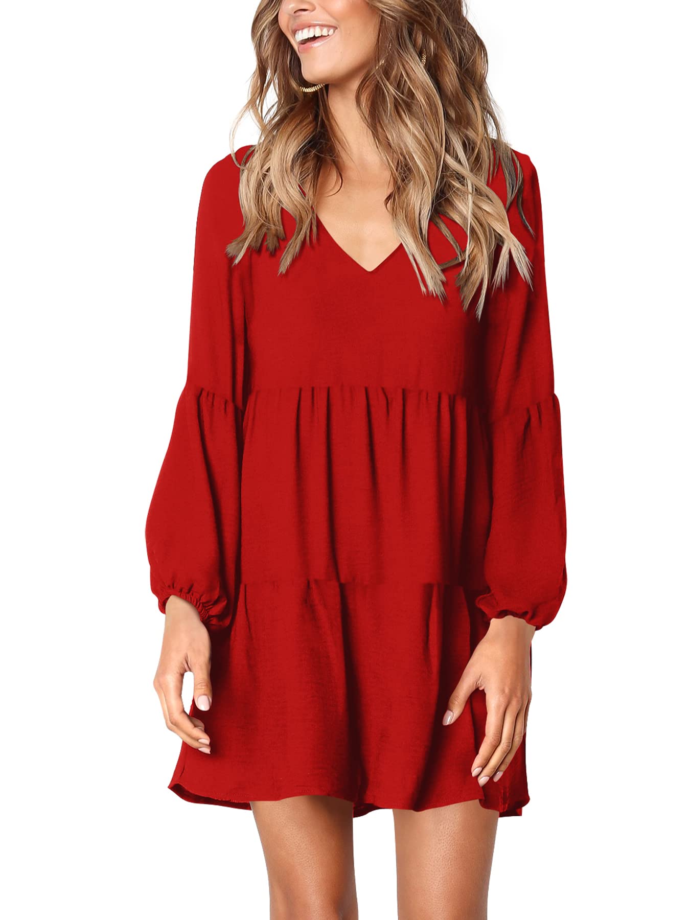 Foto 2 pulgar | Vestido Amoretu Para Mujer, Manga Larga, Cuello En V, Túnica, Rojo (xxl) - Venta Internacional.