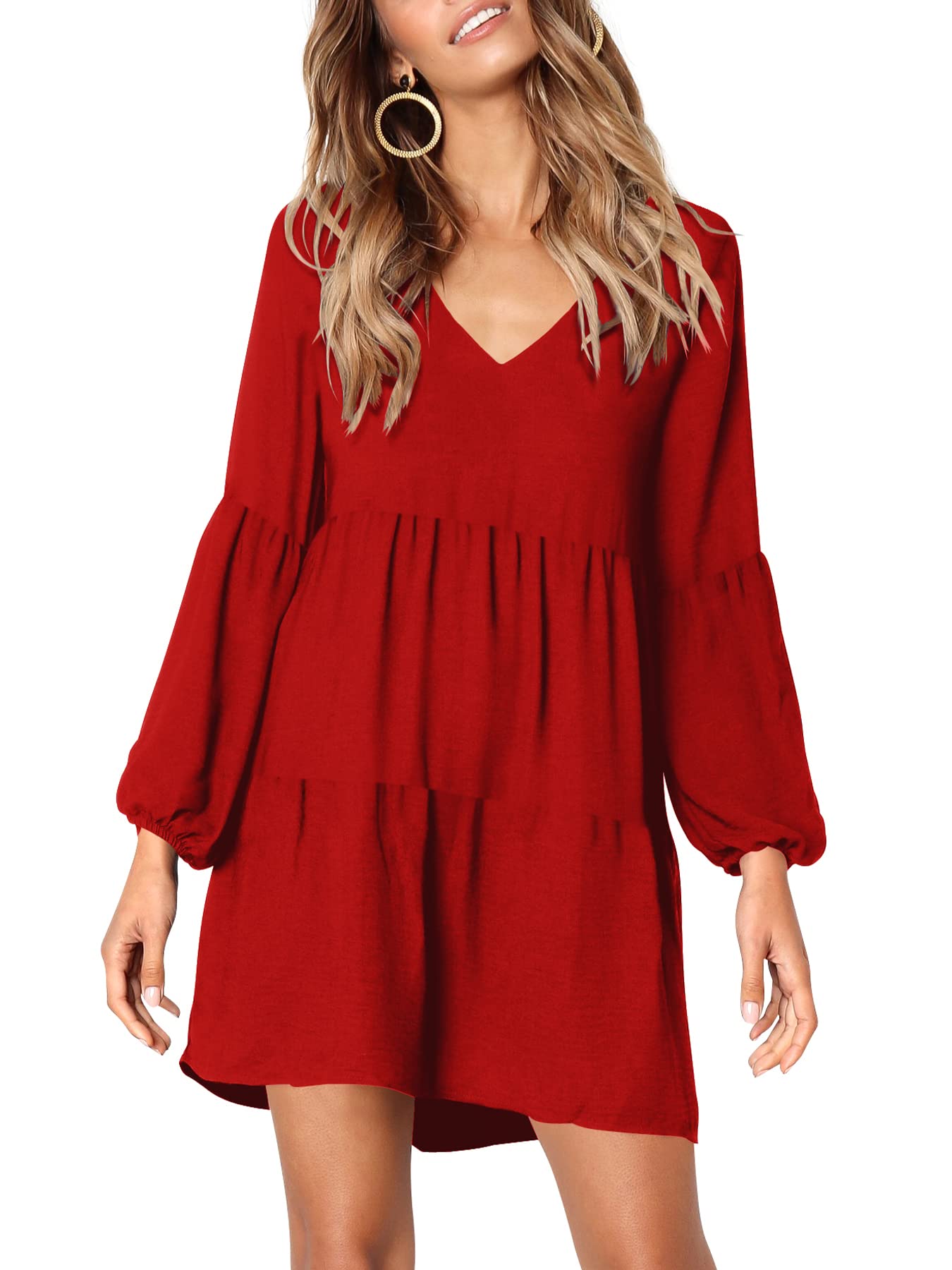 Foto 3 pulgar | Vestido Amoretu Para Mujer, Manga Larga, Cuello En V, Túnica, Rojo (xxl) - Venta Internacional.