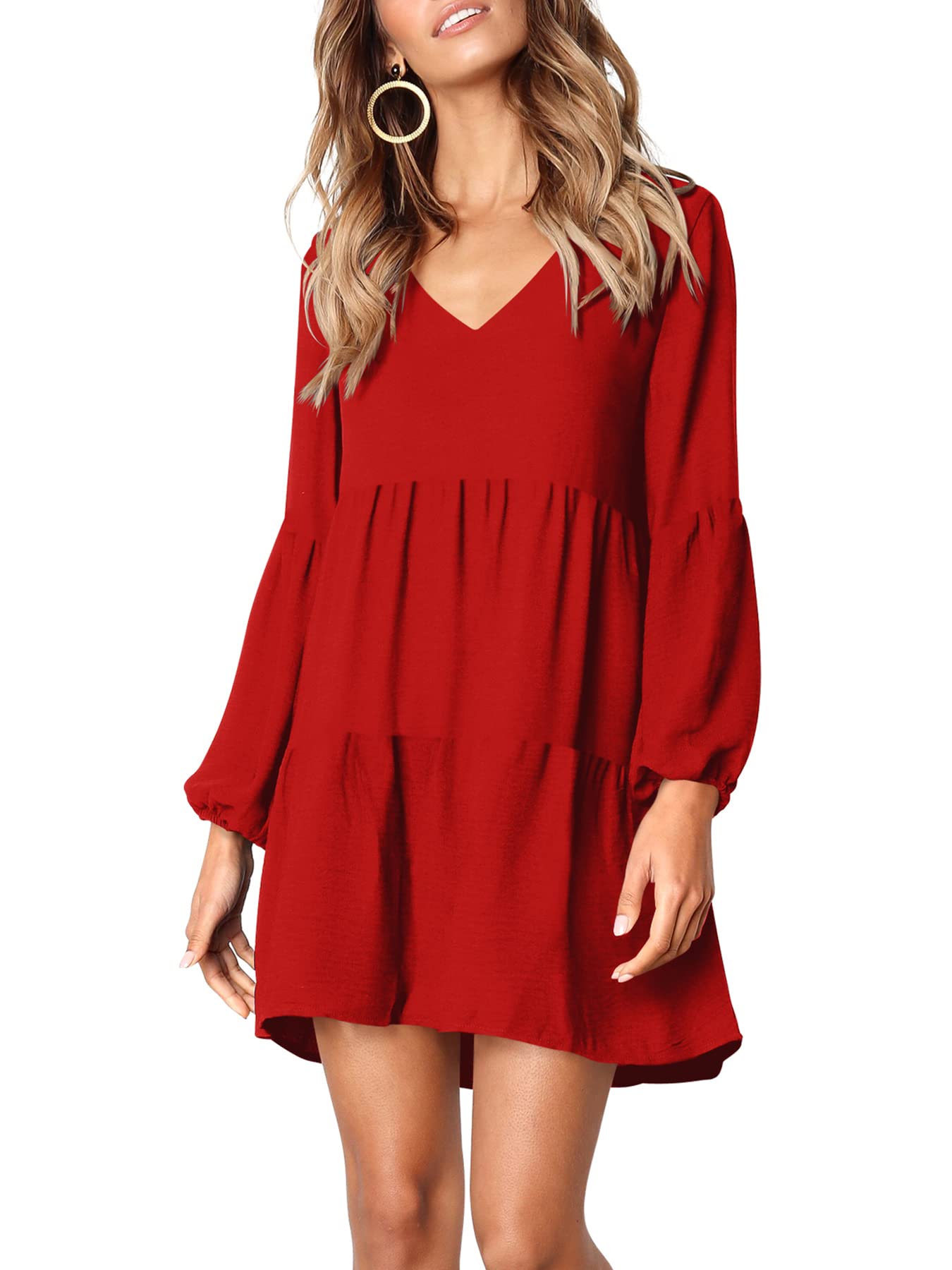 Foto 4 pulgar | Vestido Amoretu Para Mujer, Manga Larga, Cuello En V, Túnica, Rojo (xxl) - Venta Internacional.