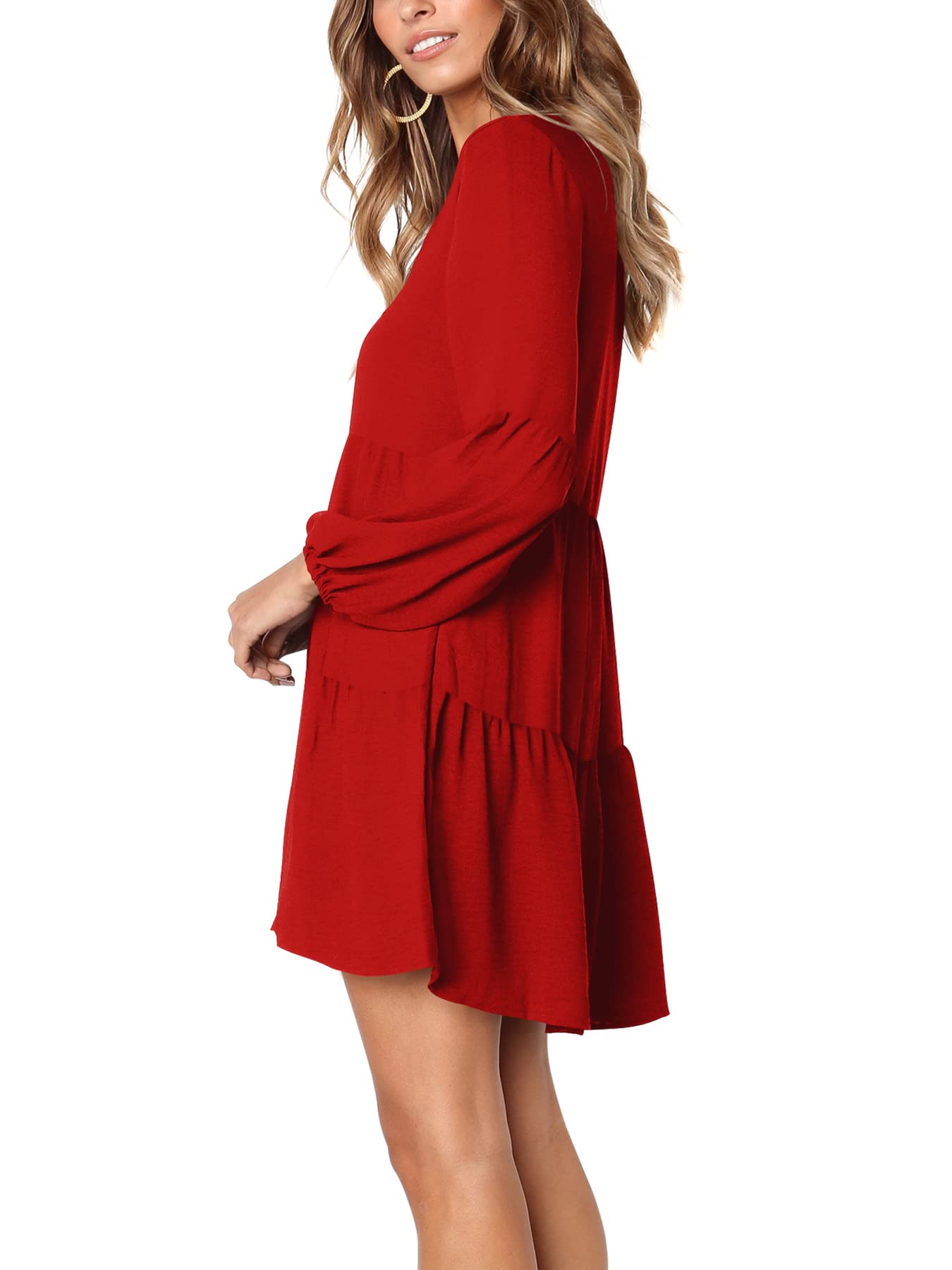 Foto 5 pulgar | Vestido Amoretu Para Mujer, Manga Larga, Cuello En V, Túnica, Rojo (xxl) - Venta Internacional.