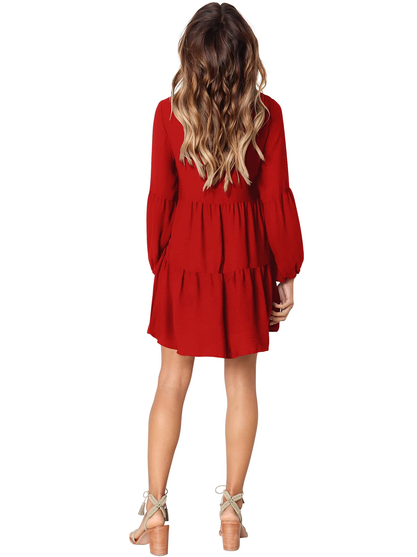 Foto 6 pulgar | Vestido Amoretu Para Mujer, Manga Larga, Cuello En V, Túnica, Rojo (xxl) - Venta Internacional.