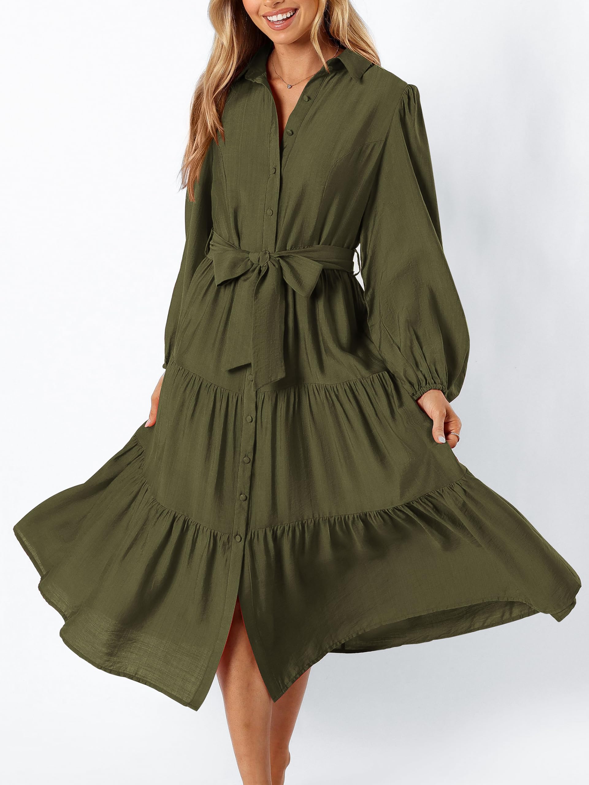 Foto 3 pulgar | Vestido Mascomoda Para Mujer, Otoño 2024, Manga Larga, Midi, Verde Militar - Venta Internacional.