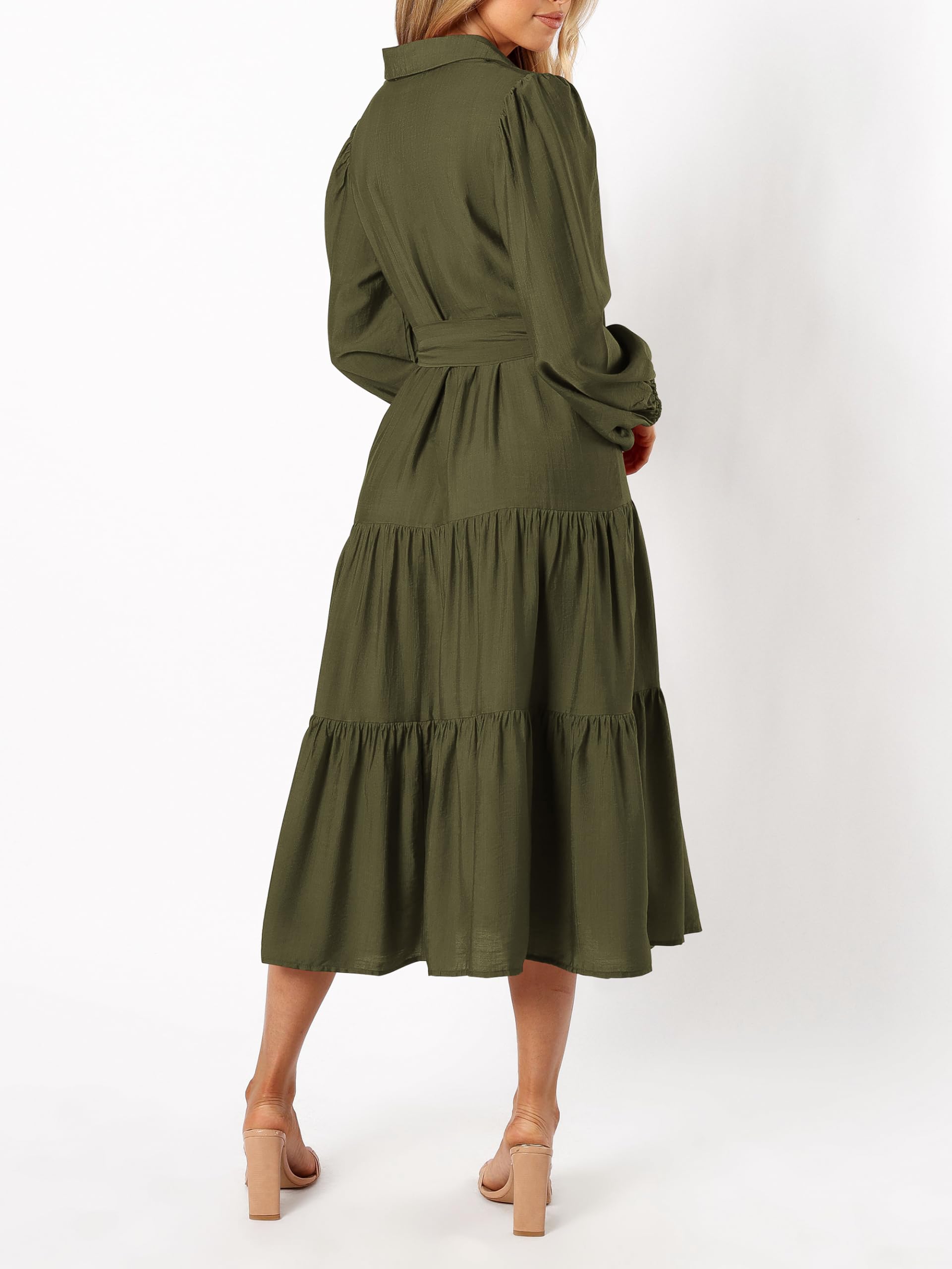 Foto 5 pulgar | Vestido Mascomoda Para Mujer, Otoño 2024, Manga Larga, Midi, Verde Militar - Venta Internacional.