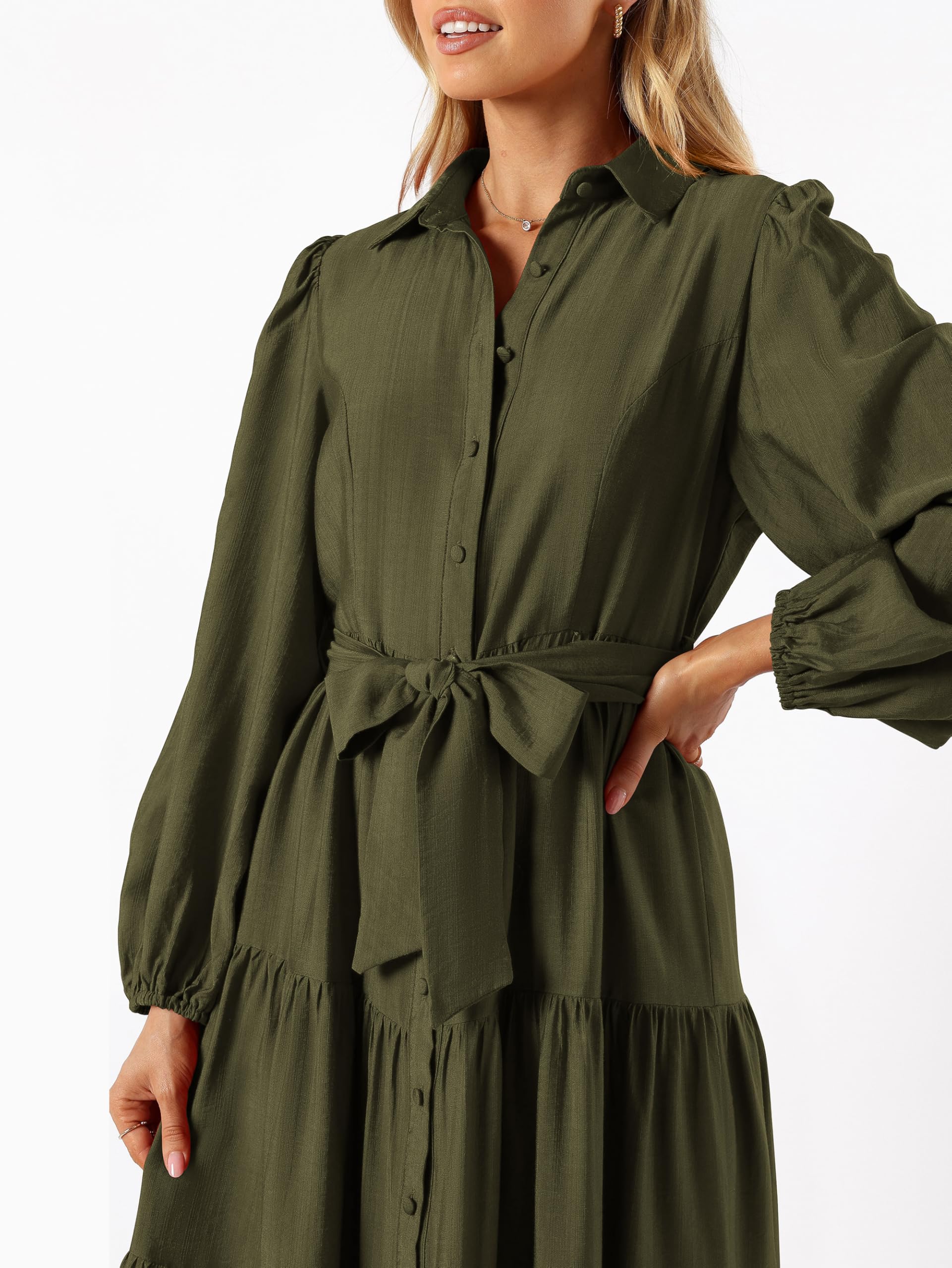 Foto 6 pulgar | Vestido Mascomoda Para Mujer, Otoño 2024, Manga Larga, Midi, Verde Militar - Venta Internacional.