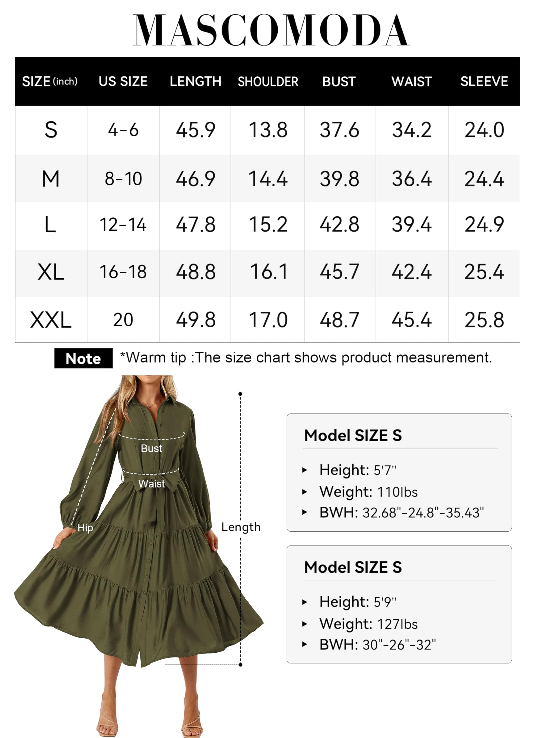 Foto 7 pulgar | Vestido Mascomoda Para Mujer, Otoño 2024, Manga Larga, Midi, Verde Militar - Venta Internacional.