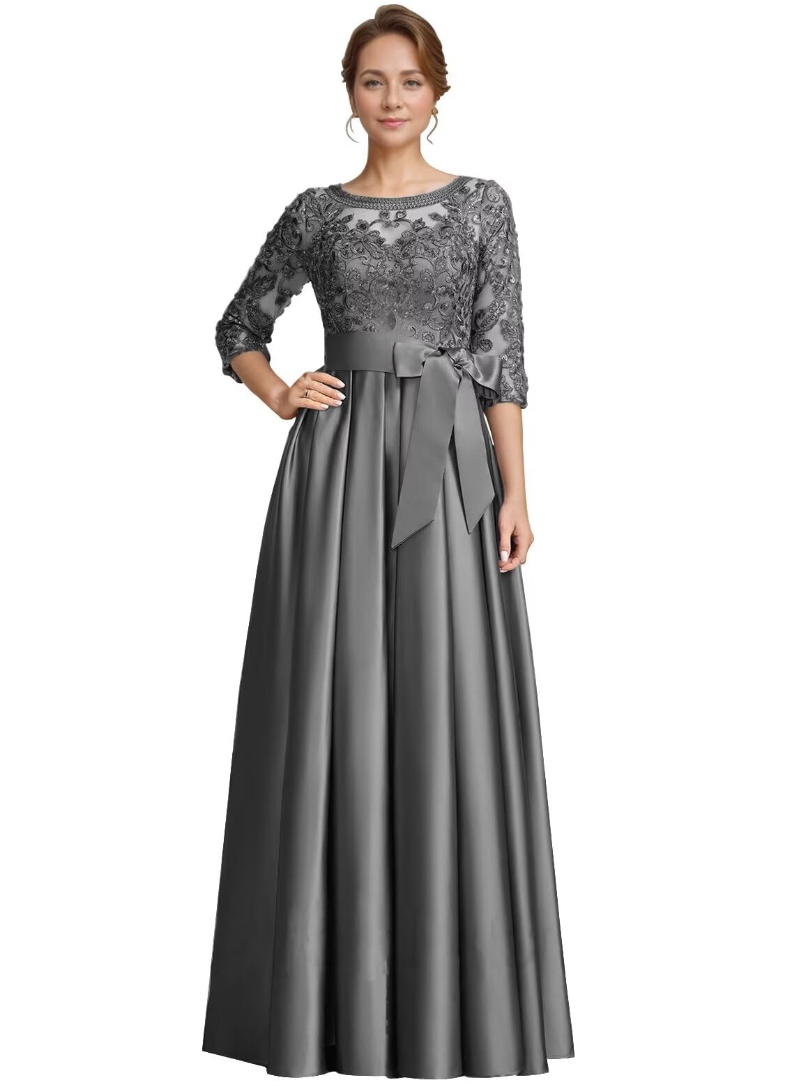 Foto 1 | Vestido Raomiao De Encaje Satinado Para Madre Del Novio, Gris, Talla 16 - Venta Internacional.