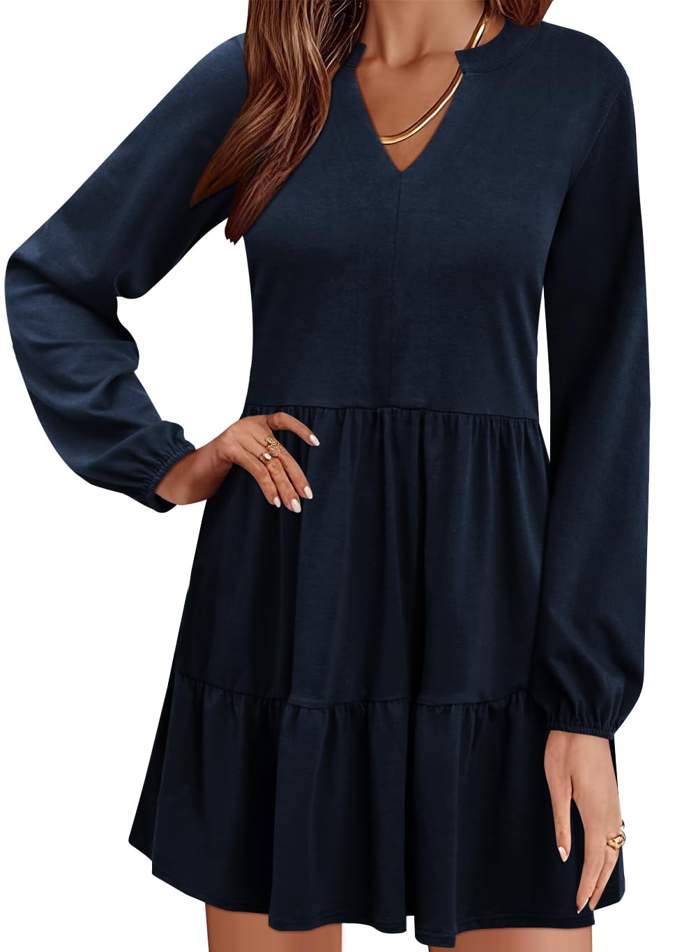 Foto 2 pulgar | Vestido Qacohu 2024 Con Cuello En V, Camisa, Para Mujer, Primavera, Otoño, Azul - Venta Internacional.