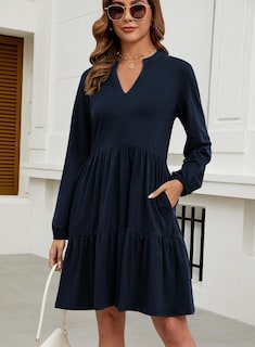 Foto 3 | Vestido Qacohu 2024 Con Cuello En V, Camisa, Para Mujer, Primavera, Otoño, Azul - Venta Internacional.