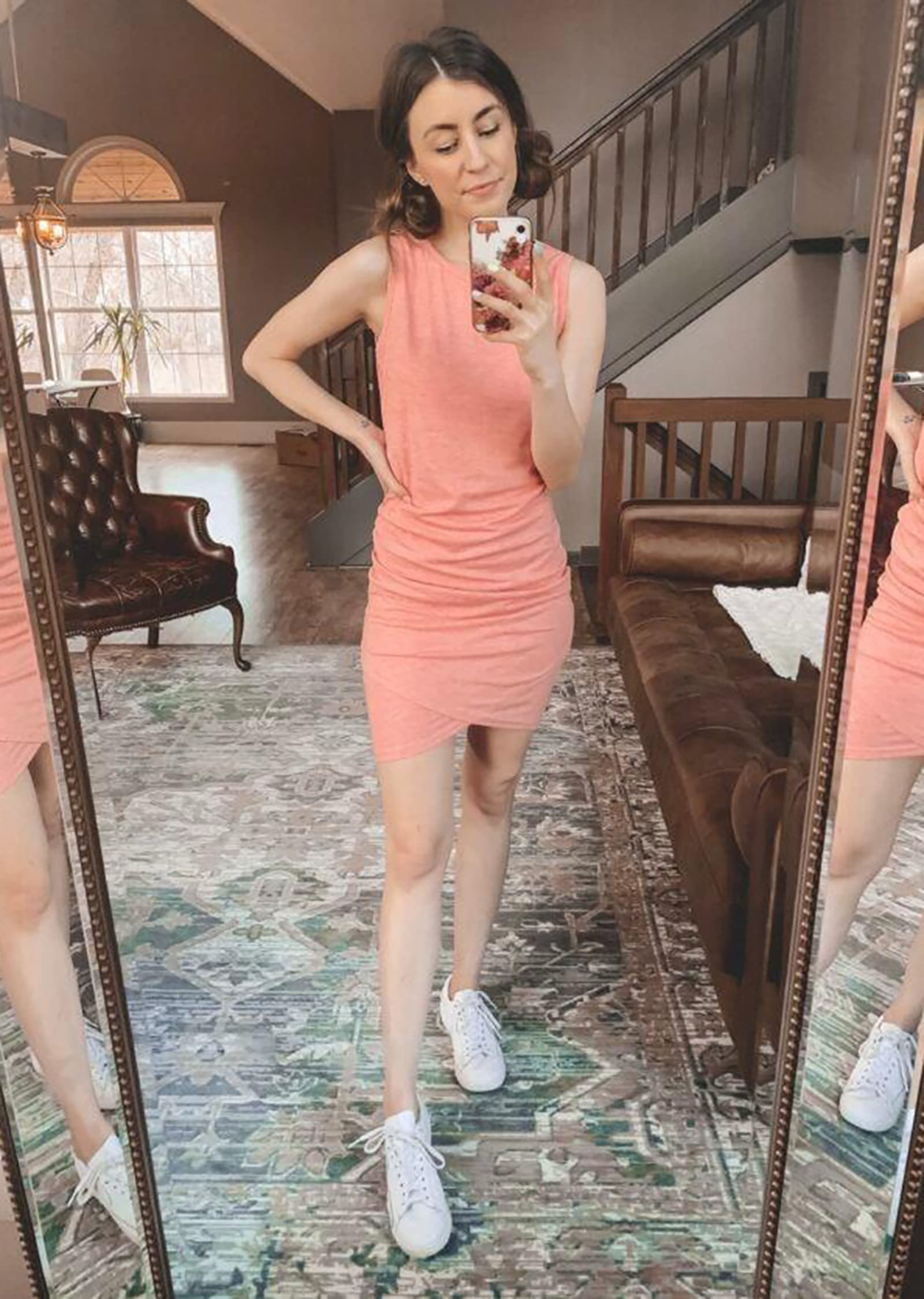 Foto 4 pulgar | Vestido Btfbm Casual Para Mujer  Cuello Redondo  Fruncido  Verano  Sin Mangas - Venta Internacional.