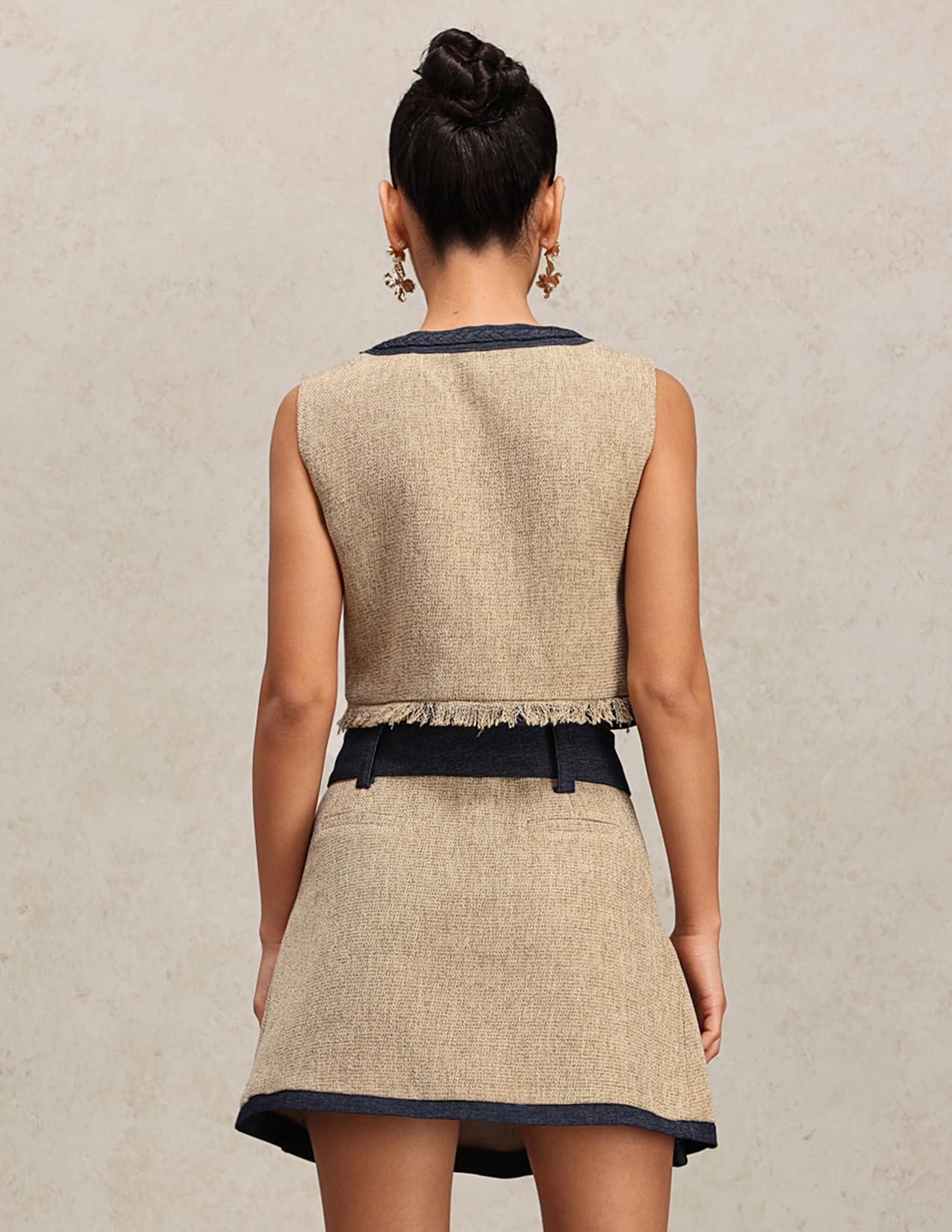 Foto 4 | Set De Dos Piezas De Tweed Tsukko Beige Y Azul Marino Para Mujer - Venta Internacional.
