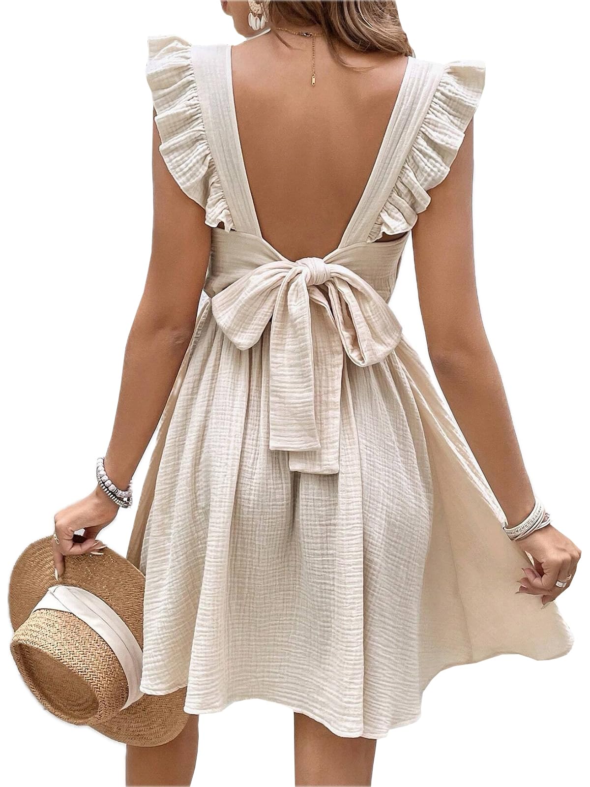Foto 2 pulgar | Vestido Encubierto Cupshe Con Cuello En V Y Mangas Onduladas  Algodón  Beige - Venta Internacional.