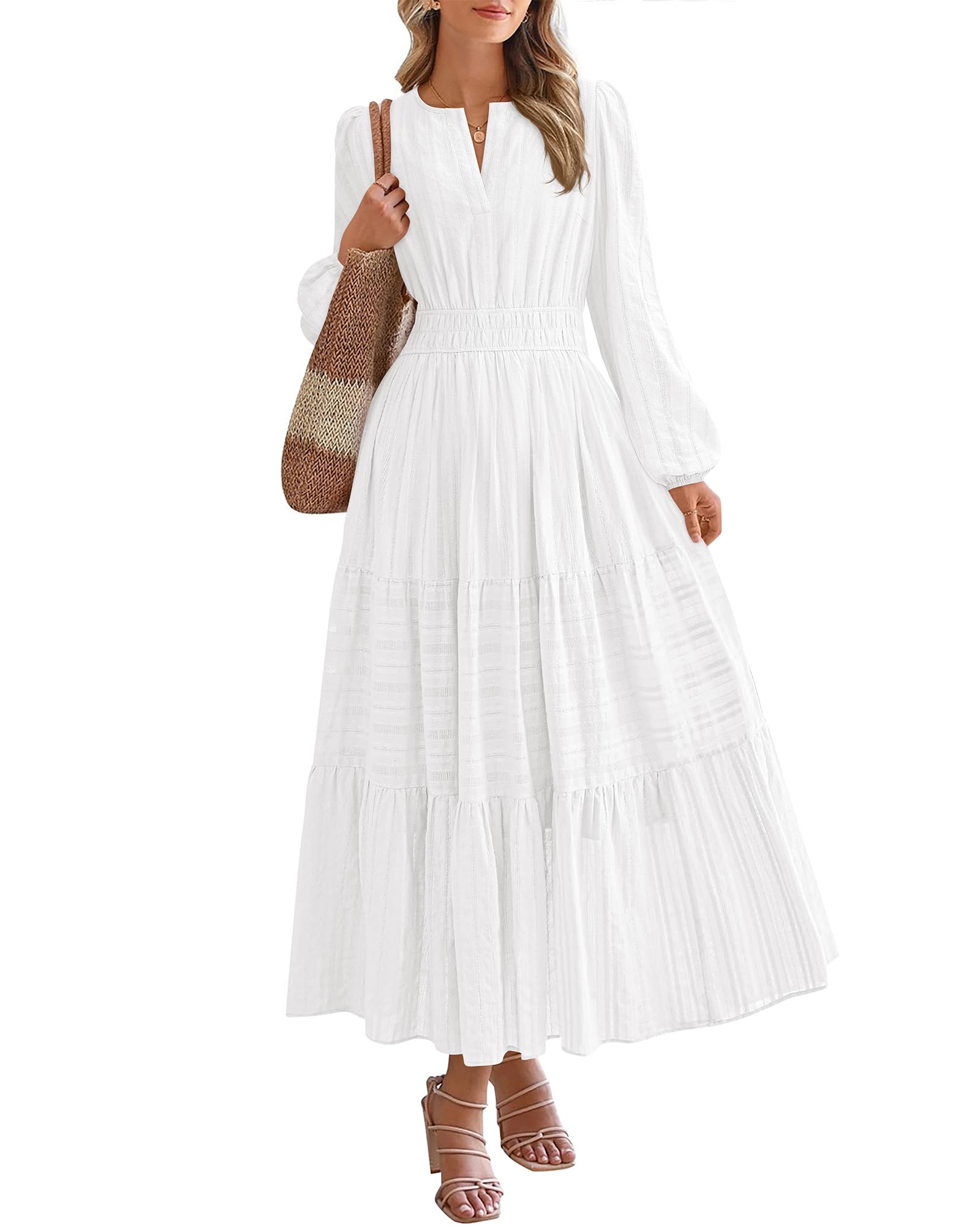 Foto 1 | Vestido Btfbm De Otoño De 2025 Para Mujer  Casual  Manga Larga  Cuello En V  Blanco - Venta Internacional.