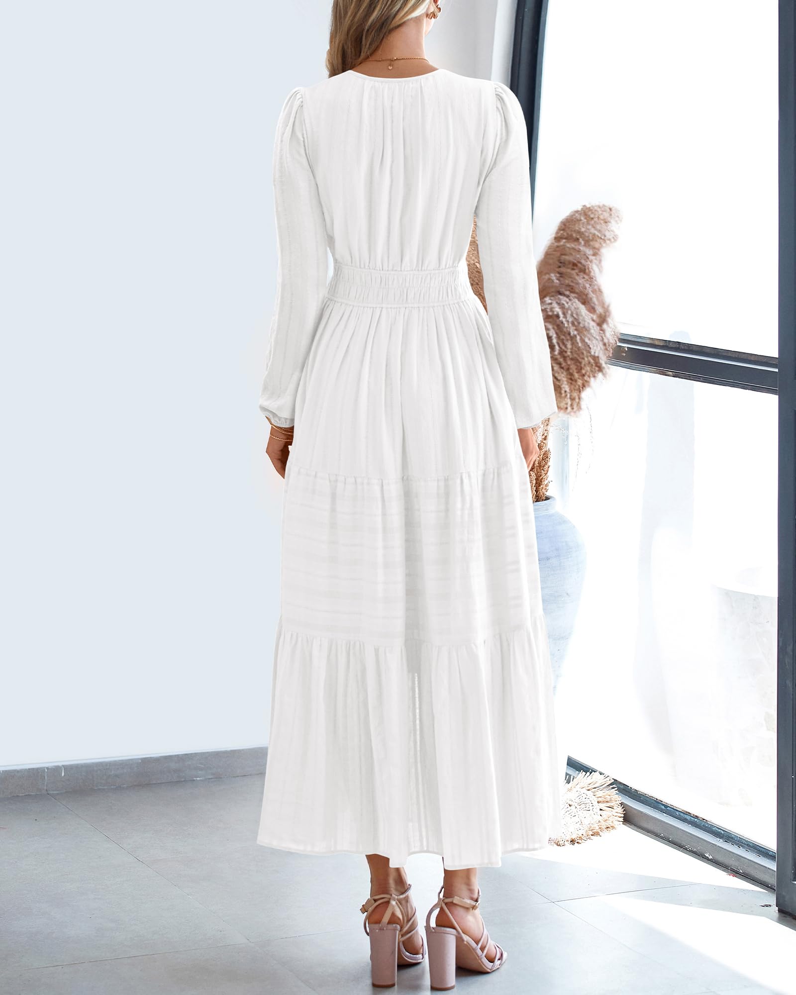 Foto 3 | Vestido Btfbm De Otoño De 2025 Para Mujer  Casual  Manga Larga  Cuello En V  Blanco - Venta Internacional.