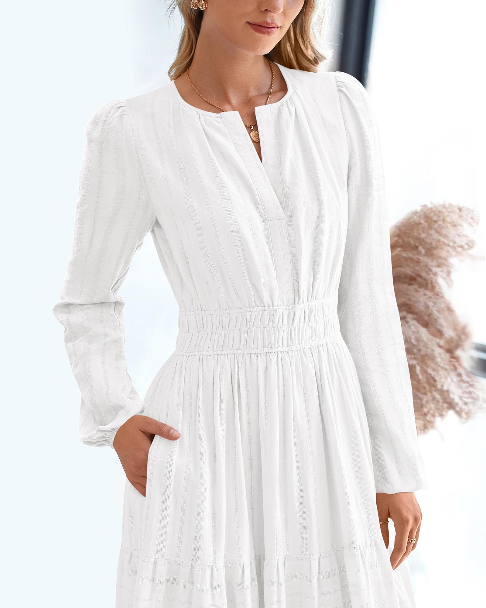 Foto 6 pulgar | Vestido Btfbm De Otoño De 2025 Para Mujer  Casual  Manga Larga  Cuello En V  Blanco - Venta Internacional.