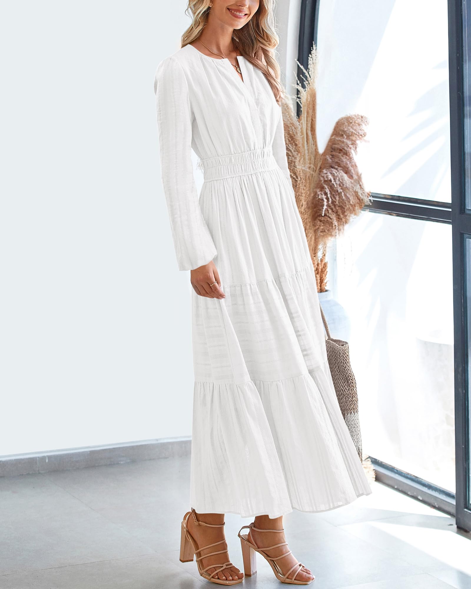 Foto 7 pulgar | Vestido Btfbm De Otoño De 2025 Para Mujer  Casual  Manga Larga  Cuello En V  Blanco - Venta Internacional.