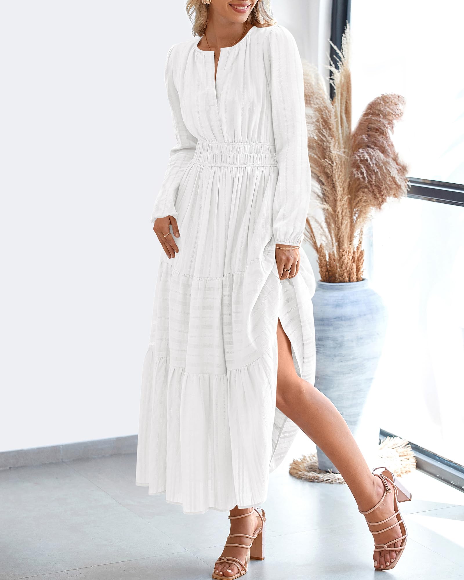 Foto 8 pulgar | Vestido Btfbm De Otoño De 2025 Para Mujer  Casual  Manga Larga  Cuello En V  Blanco - Venta Internacional.