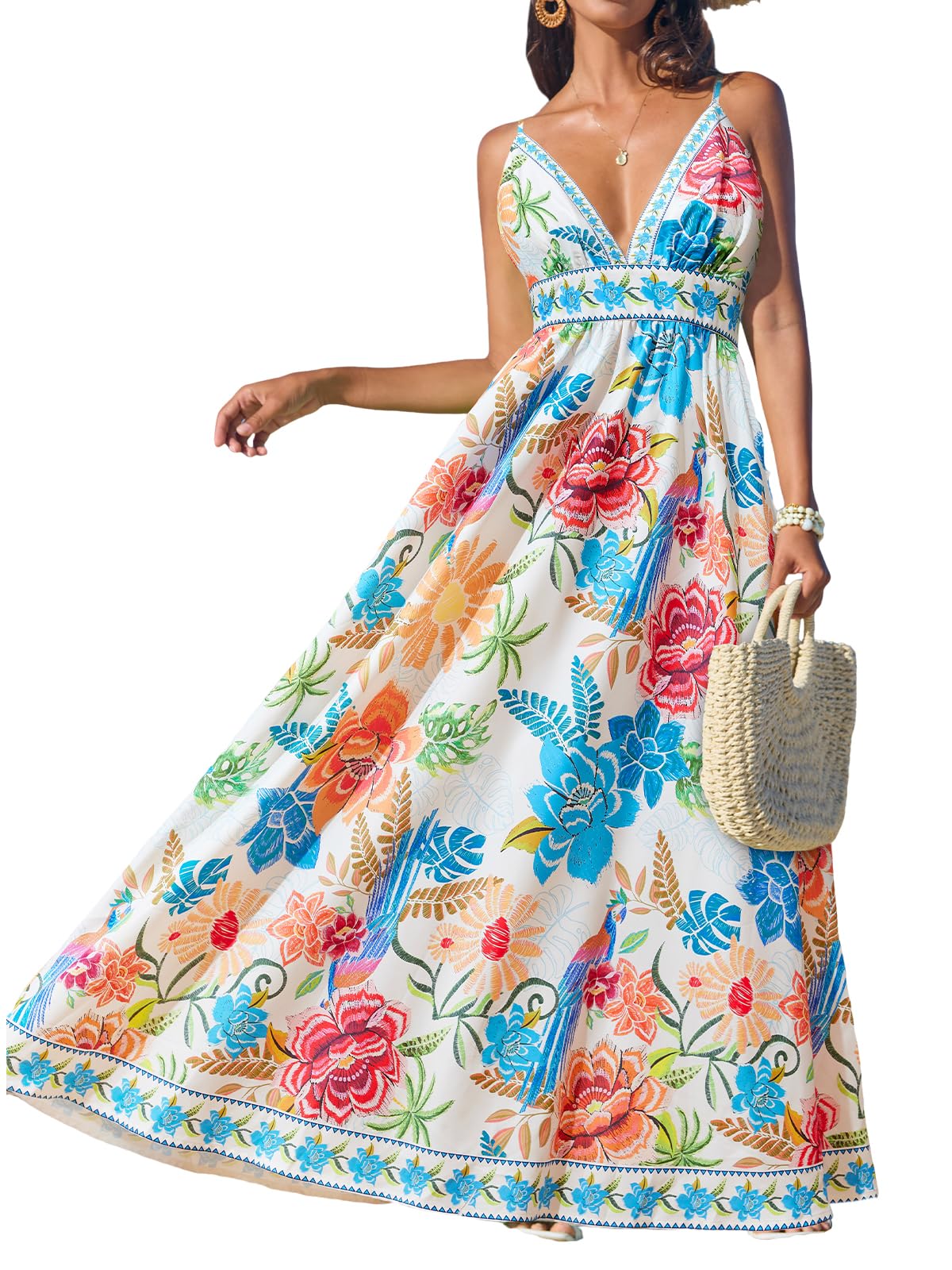 Foto 2 pulgar | Vestido Cupshe Para Mujer  Cuello En V  Cuello En V  Sin Mangas  Floral  Azul M - Venta Internacional.