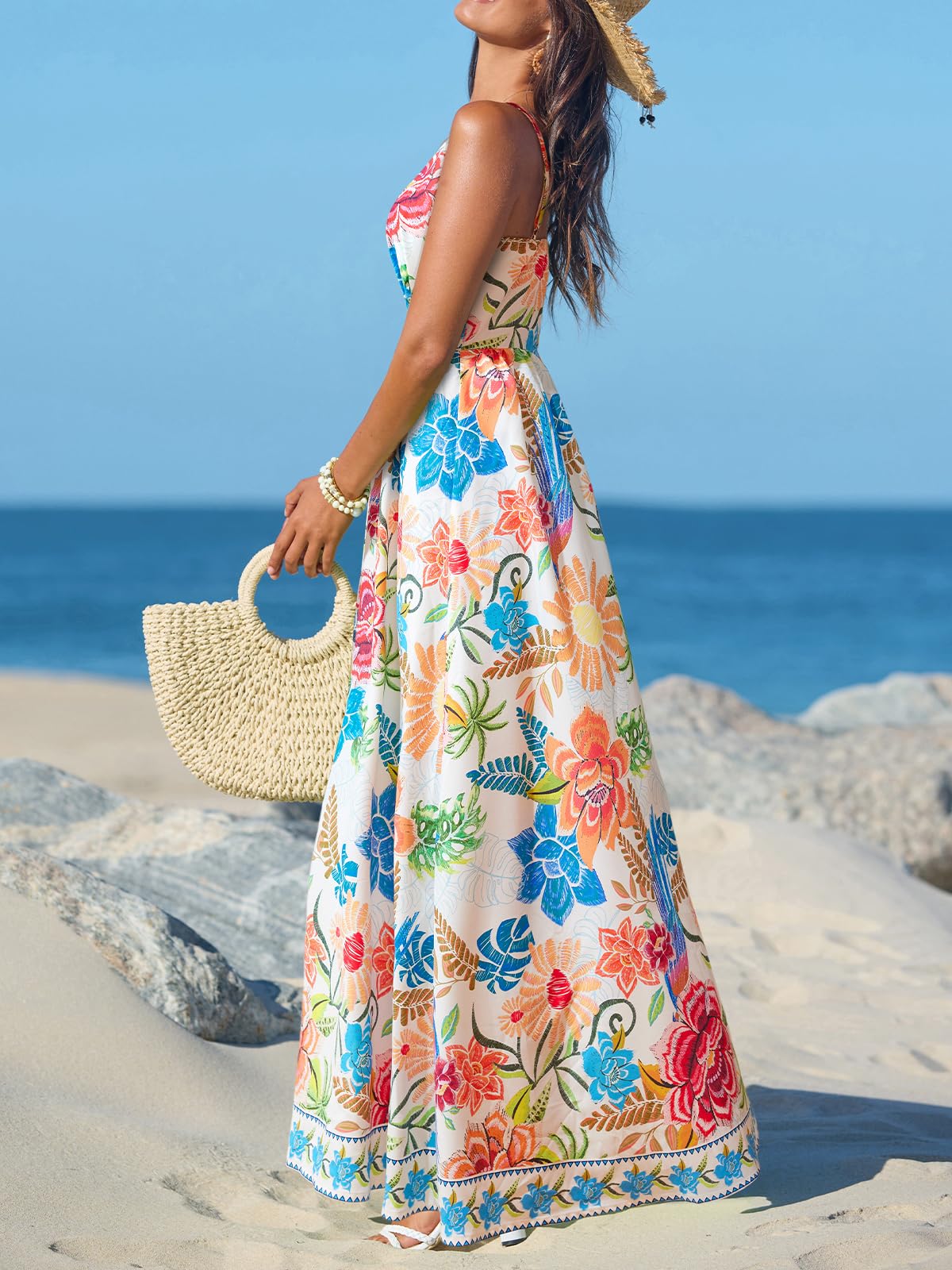 Foto 3 pulgar | Vestido Cupshe Para Mujer  Cuello En V  Cuello En V  Sin Mangas  Floral  Azul M - Venta Internacional.