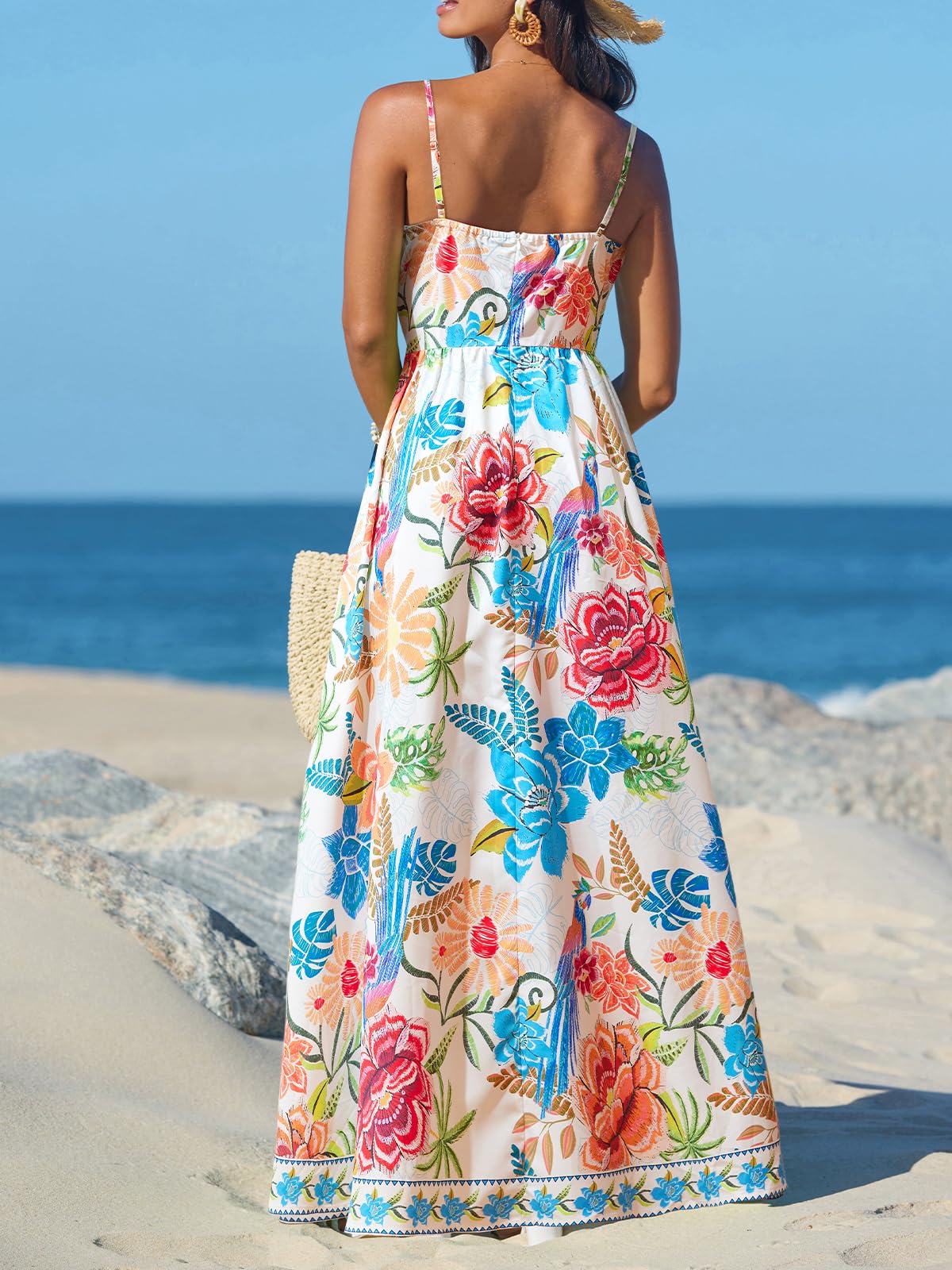 Foto 4 pulgar | Vestido Cupshe Para Mujer  Cuello En V  Cuello En V  Sin Mangas  Floral  Azul M - Venta Internacional.