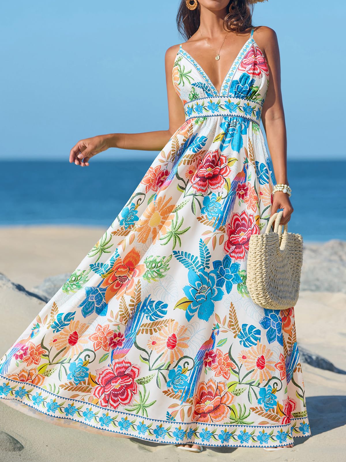 Foto 5 pulgar | Vestido Cupshe Para Mujer  Cuello En V  Cuello En V  Sin Mangas  Floral  Azul M - Venta Internacional.