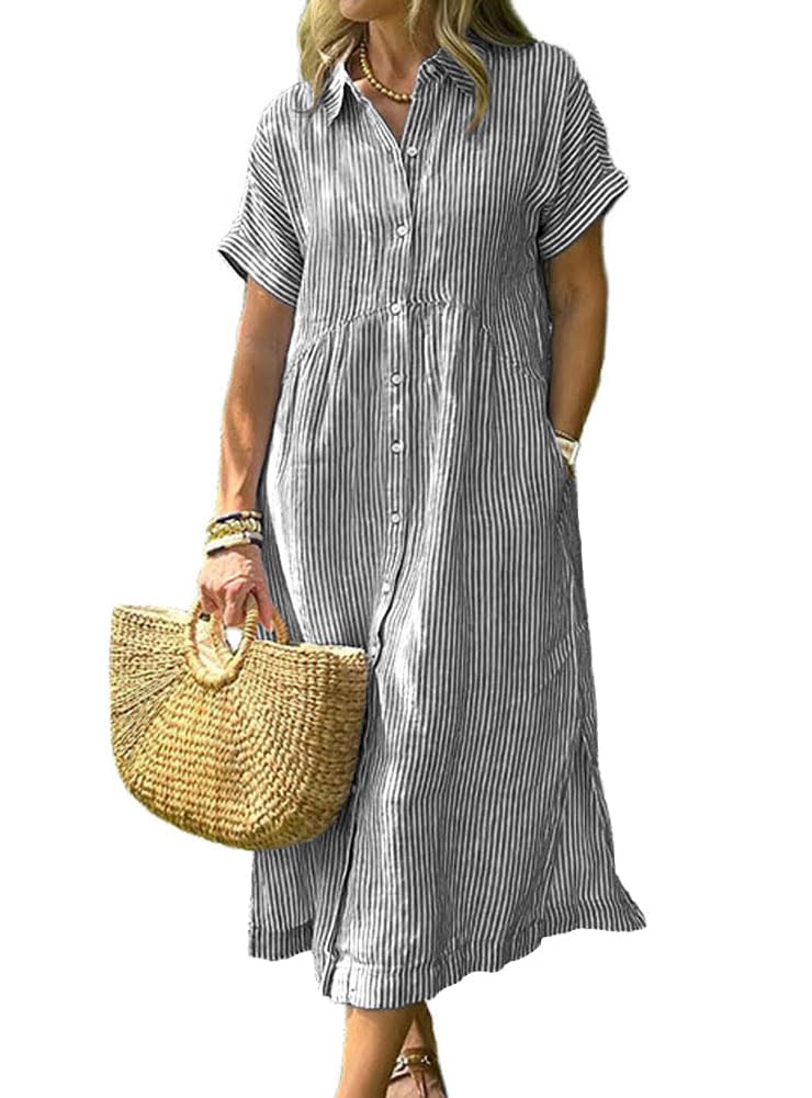 Foto 1 | Vestido Camisero Chouyatou Para Mujer  De Verano  A Rayas  Color Negro - Venta Internacional.
