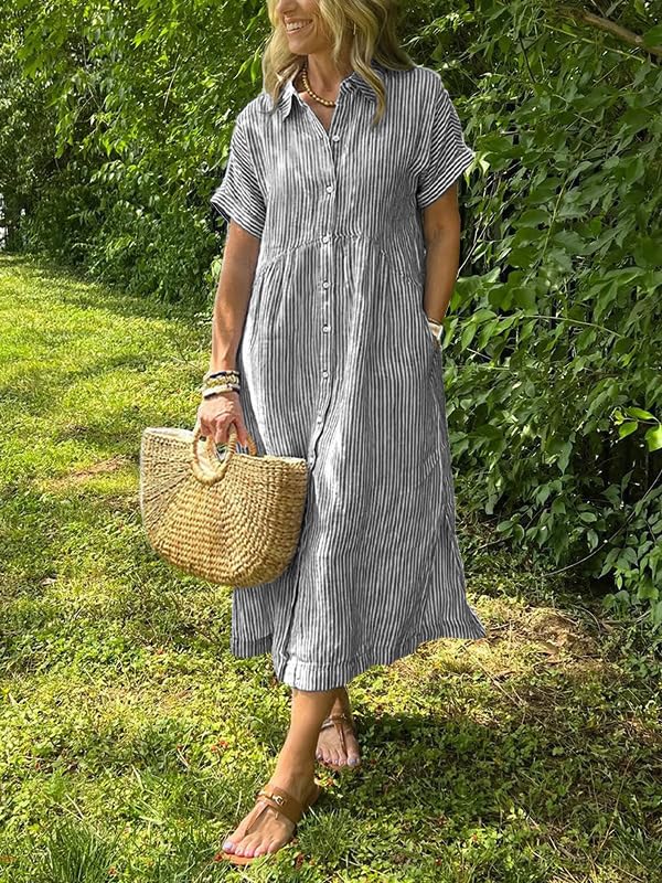 Foto 3 pulgar | Vestido Camisero Chouyatou Para Mujer  De Verano  A Rayas  Color Negro - Venta Internacional.