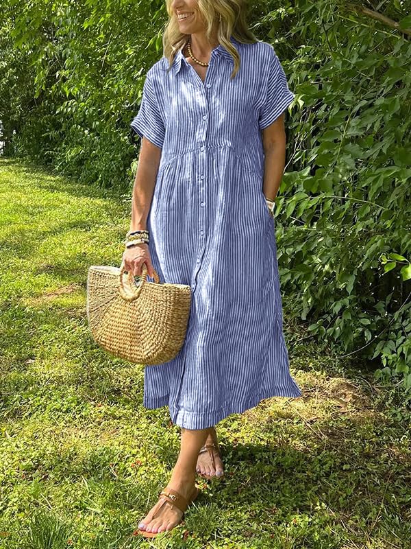 Foto 2 | Vestido Camisero Chouyatou Para Mujer  De Verano  A Rayas  Azul - Venta Internacional.