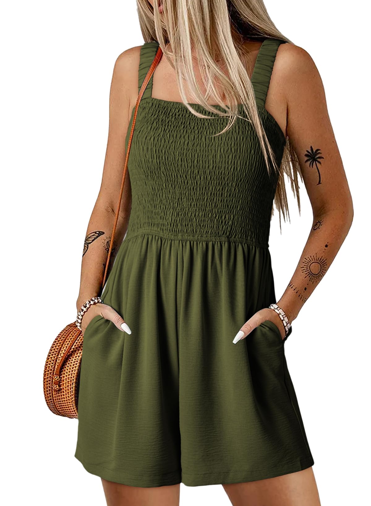 Mono Holgado Dokotoo, Sin Mangas, Pierna Ancha, Verde Musgo, Para Mujer - Venta Internacional.