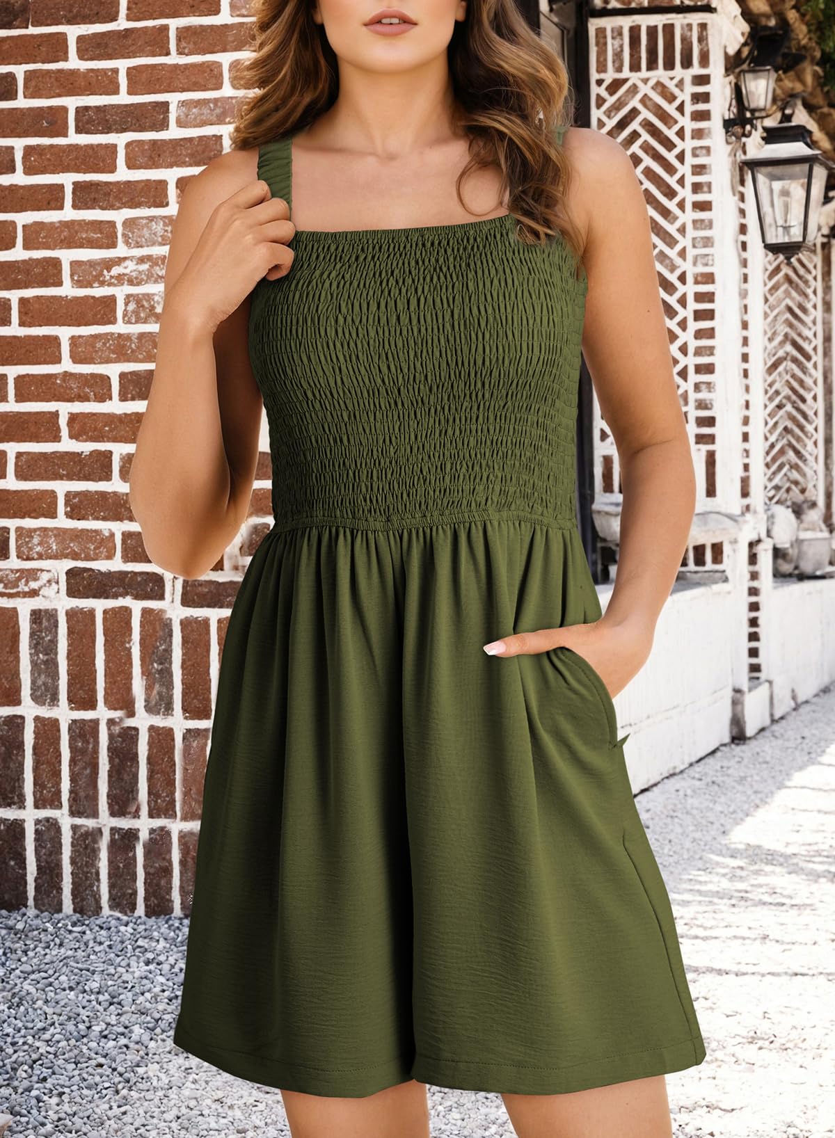 Foto 4 pulgar | Mono Holgado Dokotoo, Sin Mangas, Pierna Ancha, Verde Musgo, Para Mujer - Venta Internacional.