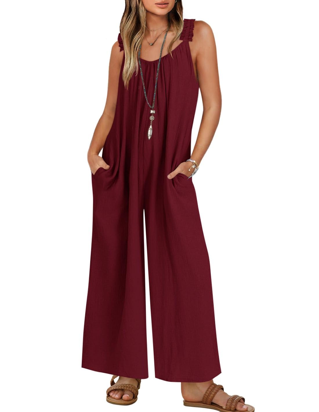 Foto 1 | Mono Zesica Sin Mangas Con Cuello En V Para Mujer, Color Vino, Talla Xl - Venta Internacional.