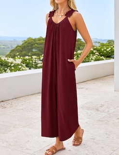 Foto 6 | Mono Zesica Sin Mangas Con Cuello En V Para Mujer, Color Vino, Talla Xl - Venta Internacional.