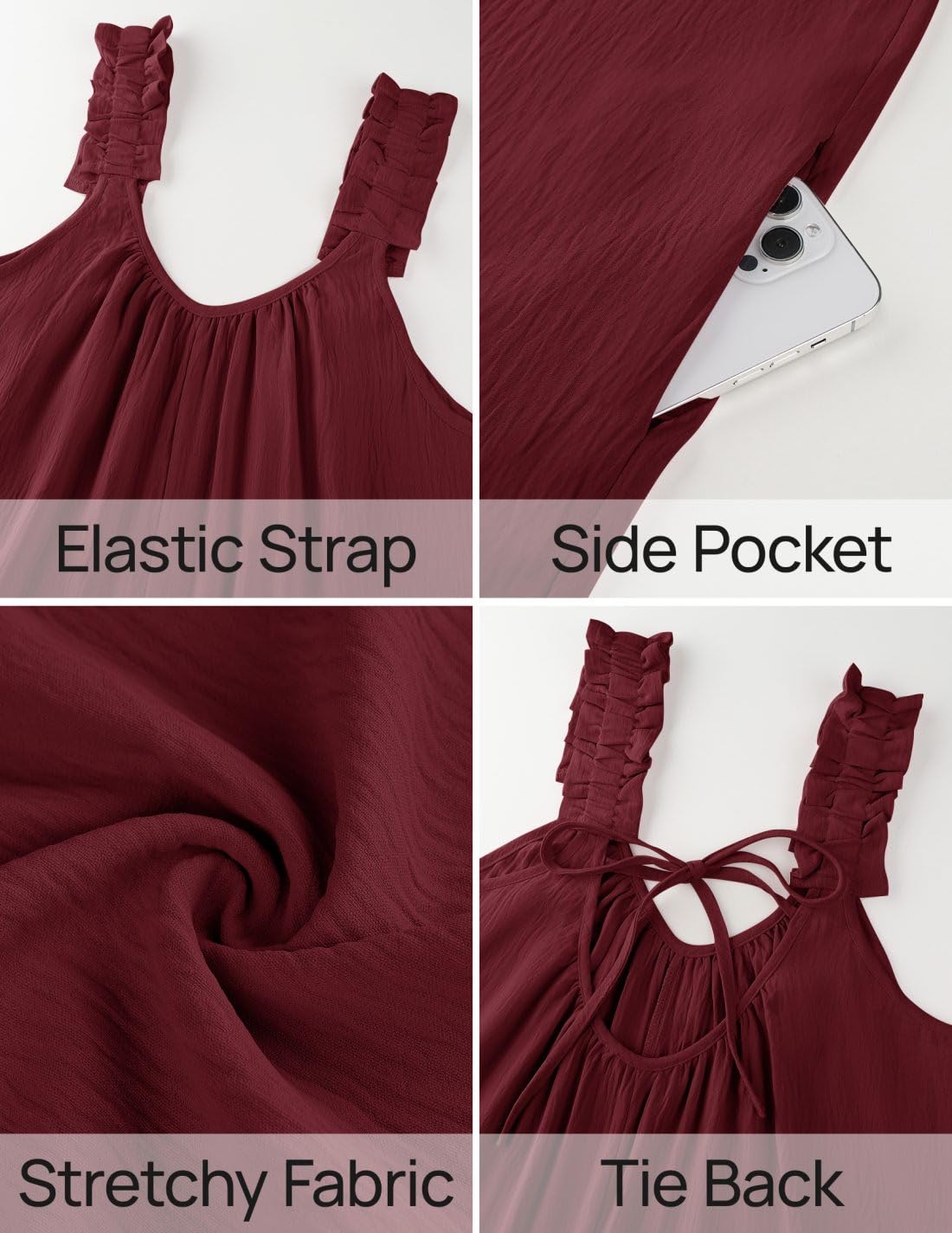 Foto 8 pulgar | Mono Zesica Sin Mangas Con Cuello En V Para Mujer, Color Vino, Talla Xl - Venta Internacional.