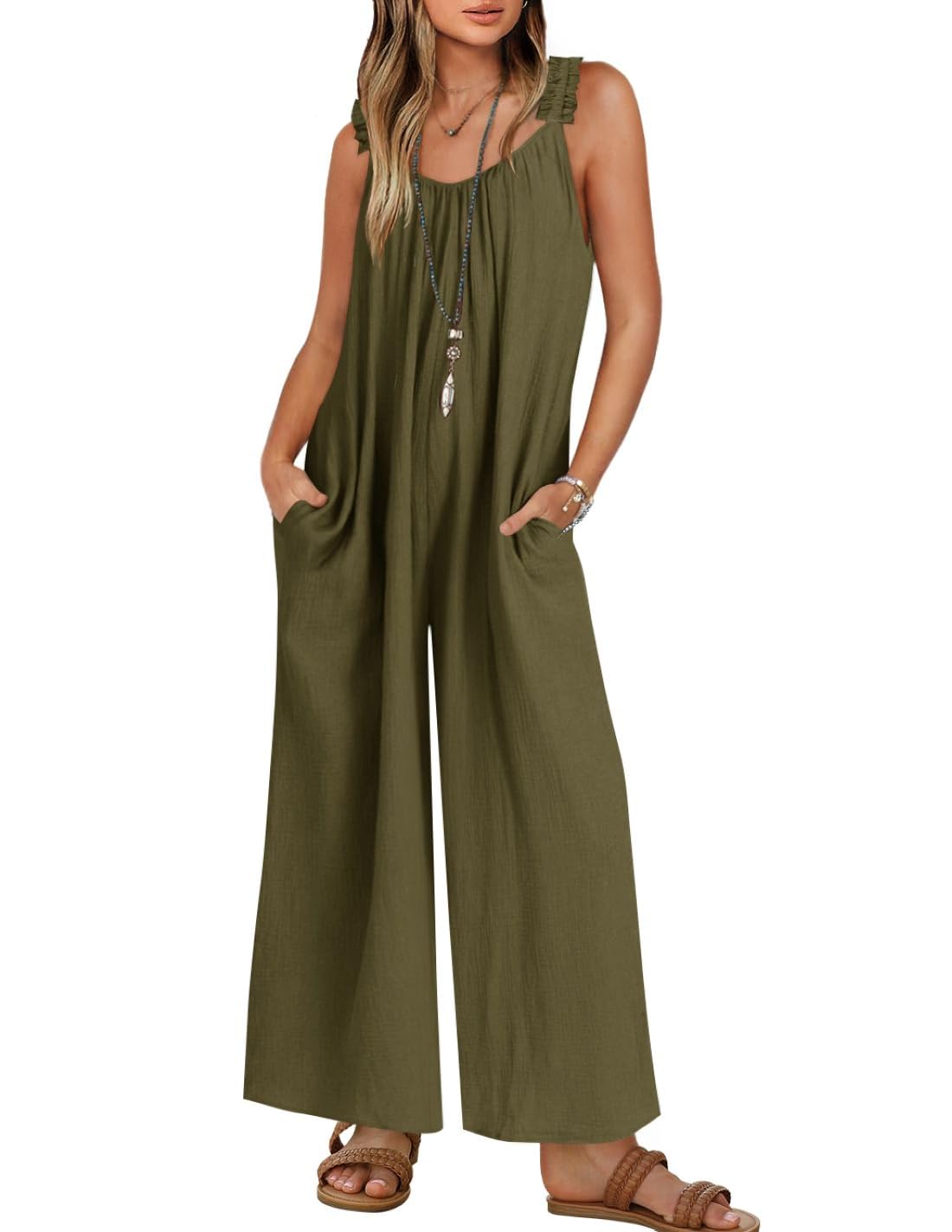Foto 2 pulgar | Mono Zesica Para Mujer, Cuello En V, Sin Mangas, Casual, Militar - Venta Internacional.