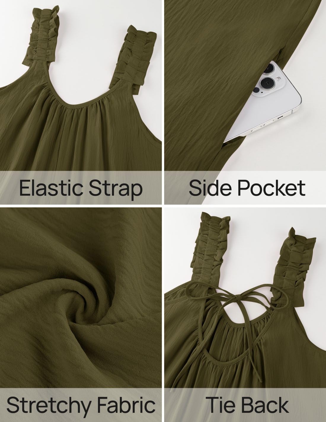 Foto 7 | Mono Zesica Para Mujer, Cuello En V, Sin Mangas, Casual, Militar - Venta Internacional.