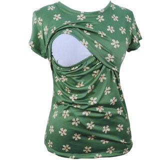 Foto 1 | Mae Baby Blusas De Maternidad Y Lactancia Mujer Playeras De Manga Corta Ropa Suave Embarazada Camisetas (verde Flo