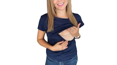Foto 1 | Mae Baby Blusas De Maternidad Y Lactancia Mujer Playeras De Manga Corta Ropa Suave Embarazada Camisetas (azul Marin
