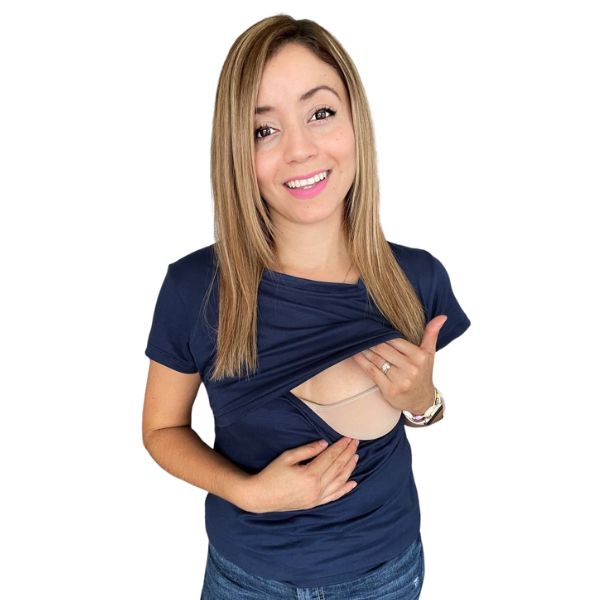 Foto 2 | Mae Baby Blusas De Maternidad Y Lactancia Mujer Playeras De Manga Corta Ropa Suave Embarazada Camisetas (azul Marin