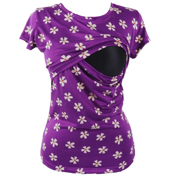 Foto 2 pulgar | Mae Baby Blusas De Maternidad Y Lactancia Mujer Playeras De Manga Corta Ropa Suave Embarazada Camisetas (morado Fl