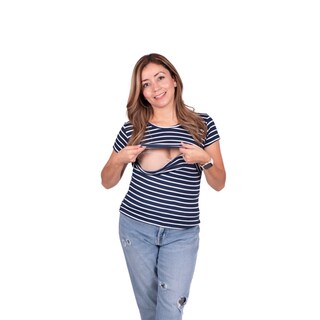 Foto 1 | Mae Baby Blusas De Maternidad Y Lactancia Mujer Playeras De Manga Corta Ropa Suave Embarazada(rayas Azul Marino B