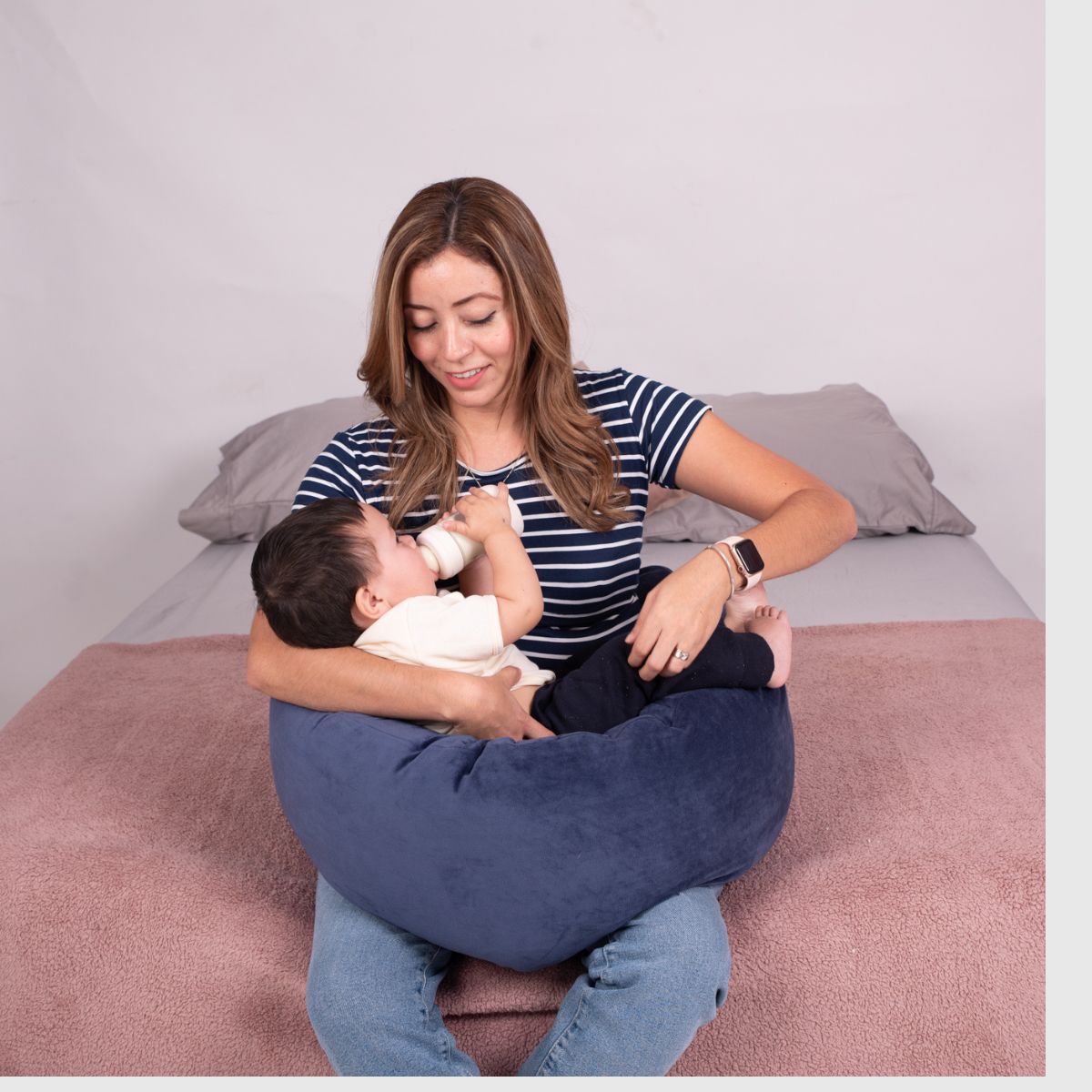 Foto 4 pulgar | Mae Baby Blusas De Maternidad Y Lactancia Mujer Playeras De Manga Corta Ropa Suave Embarazada(rayas Azul Marino B